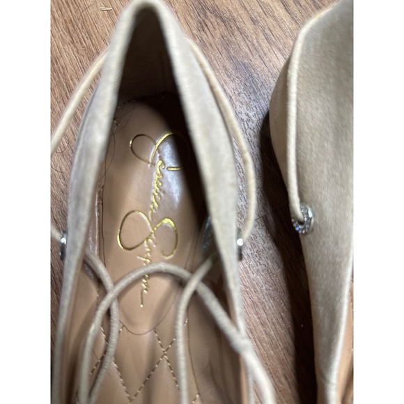 Jessica Simpson Bingley Beige Faux Suede Lace Up Ankle Tie Ballet Flats Size 9M - Picture 7 of 8